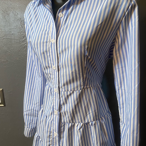 NO LABEL-Blue and White Striped Button Down Dress - Picture 7 of 16